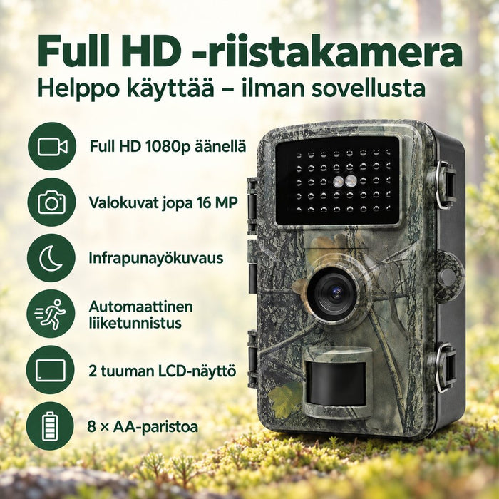 Riistakamera Full HD 1080p – 16 MP, helppo käyttää ilman sovellusta