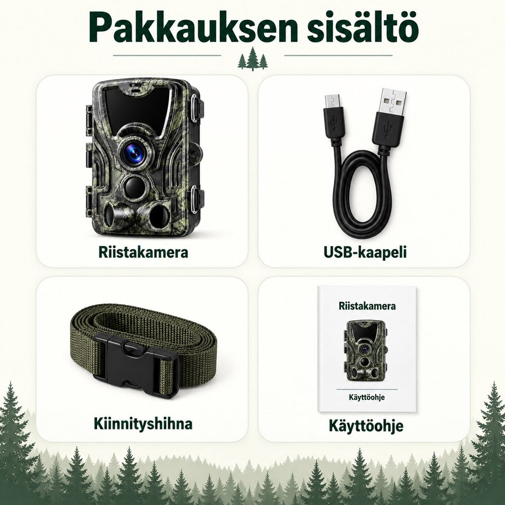 Riistakamera 20 MP LCD-näytöllä – aikaleima, lämpötila ja kuun vaihe